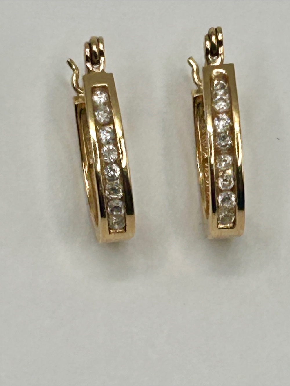 14k Solid Gold Huggie Hoop Earrings .25 TCW Diamonds - Picture 8 of 16